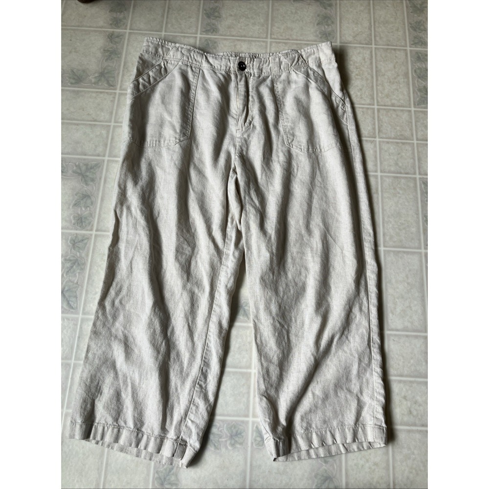 Christopher & Banks Capri Linen Pants Crop Tan Size 8 wide Leg Loose euro summer